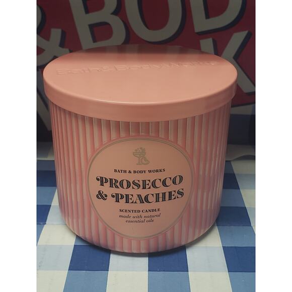BBW Prosecco & Peaches Large 3 Wick Candle Home Fragrance Decor - Picture 1 of 2